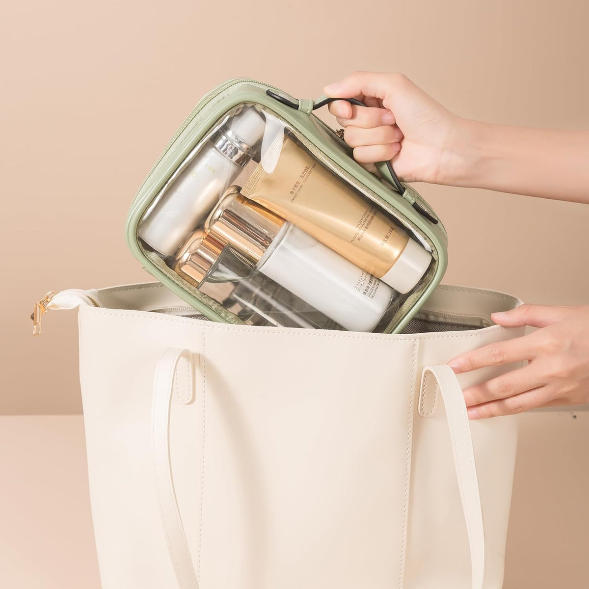 Transparent Makeup Bag Travel Cosmetic Bags Case Waterproof Toiletries Bag Large Capacity Open Storage Bags Organizer With Zipper, Portable Make Up Organizer for Women and Girls