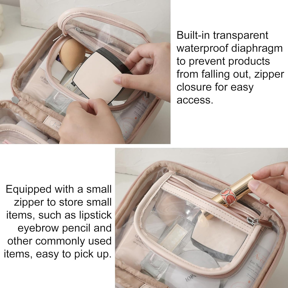 Transparent Makeup Bag Travel Cosmetic Bags Case Waterproof Toiletries Bag Large Capacity Open Storage Bags Organizer With Zipper, Portable Make Up Organizer for Women and Girls