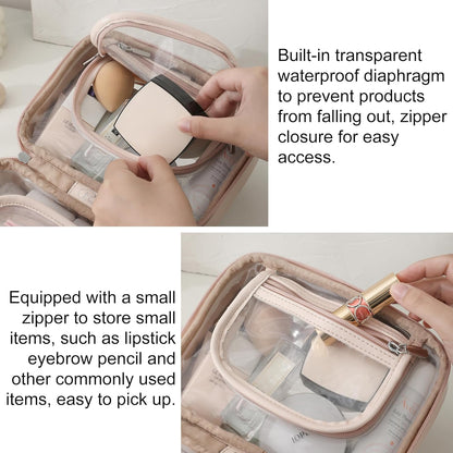 Transparent Makeup Bag Travel Cosmetic Bags Case Waterproof Toiletries Bag Large Capacity Open Storage Bags Organizer With Zipper, Portable Make Up Organizer for Women and Girls