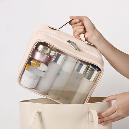 Transparent Makeup Bag Travel Cosmetic Bags Case Waterproof Toiletries Bag Large Capacity Open Storage Bags Organizer With Zipper, Portable Make Up Organizer for Women and Girls