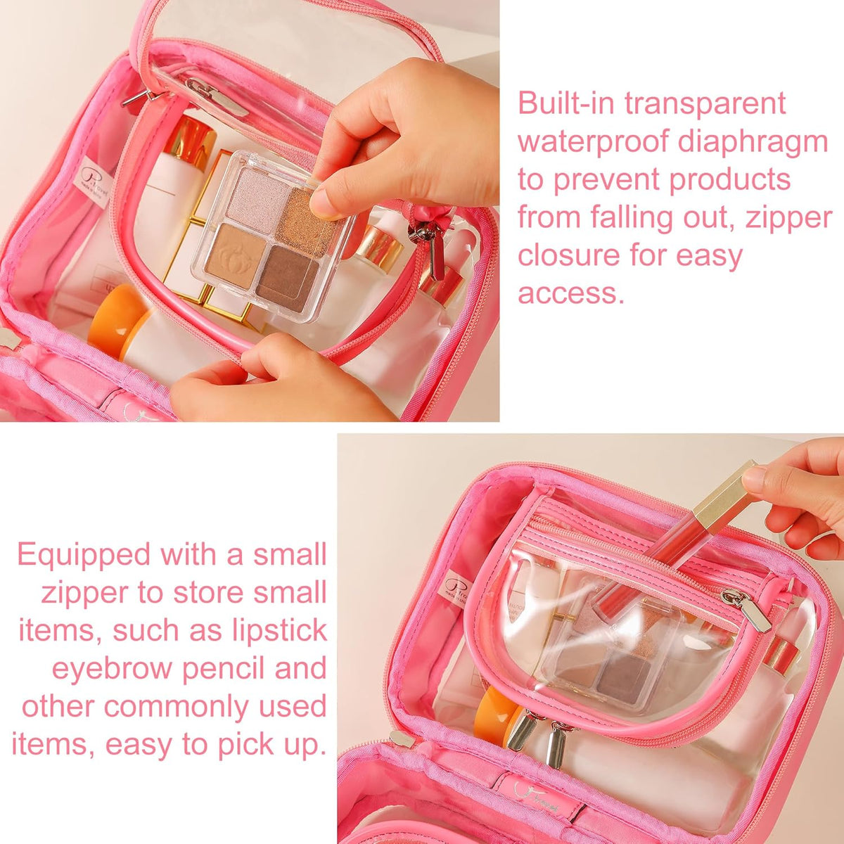 Transparent Makeup Bag Travel Cosmetic Bags Case Waterproof Toiletries Bag Large Capacity Open Storage Bags Organizer With Zipper, Portable Make Up Organizer for Women and Girls