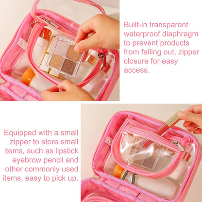 Transparent Makeup Bag Travel Cosmetic Bags Case Waterproof Toiletries Bag Large Capacity Open Storage Bags Organizer With Zipper, Portable Make Up Organizer for Women and Girls