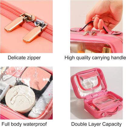 Transparent Makeup Bag Travel Cosmetic Bags Case Waterproof Toiletries Bag Large Capacity Open Storage Bags Organizer With Zipper, Portable Make Up Organizer for Women and Girls