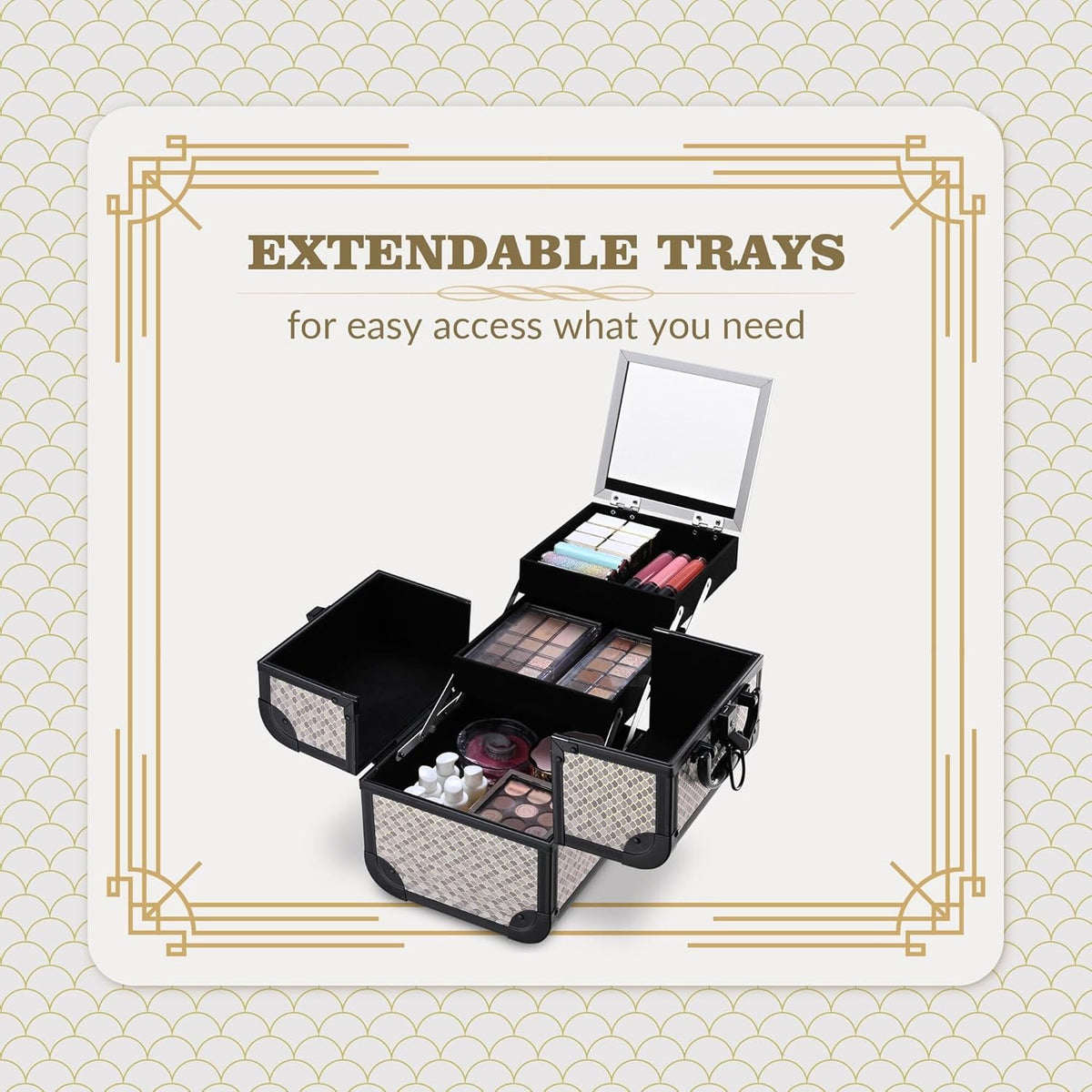 4in1 Cosmetology Case on Wheels w/Cosmetic Storage Makeup Artist | Aluminum Rolling Makeup Suitcase 360° Detachable Wheel Lockable Makeup Case Organizer w/ Mirror Nail Tech AD Graphite