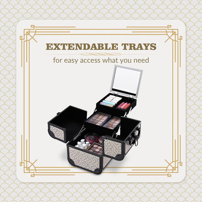 4in1 Cosmetology Case on Wheels w/Cosmetic Storage Makeup Artist | Aluminum Rolling Makeup Suitcase 360° Detachable Wheel Lockable Makeup Case Organizer w/ Mirror Nail Tech AD Graphite