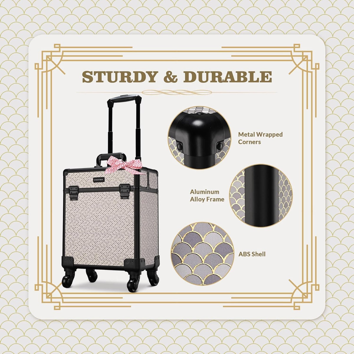 4in1 Cosmetology Case on Wheels w/Cosmetic Storage Makeup Artist | Aluminum Rolling Makeup Suitcase 360° Detachable Wheel Lockable Makeup Case Organizer w/ Mirror Nail Tech AD Graphite