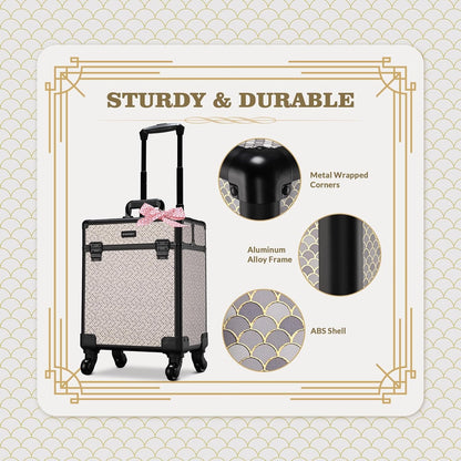 4in1 Cosmetology Case on Wheels w/Cosmetic Storage Makeup Artist | Aluminum Rolling Makeup Suitcase 360° Detachable Wheel Lockable Makeup Case Organizer w/ Mirror Nail Tech AD Graphite