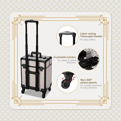 4in1 Cosmetology Case on Wheels w/Cosmetic Storage Makeup Artist | Aluminum Rolling Makeup Suitcase 360° Detachable Wheel Lockable Makeup Case Organizer w/ Mirror Nail Tech AD Graphite