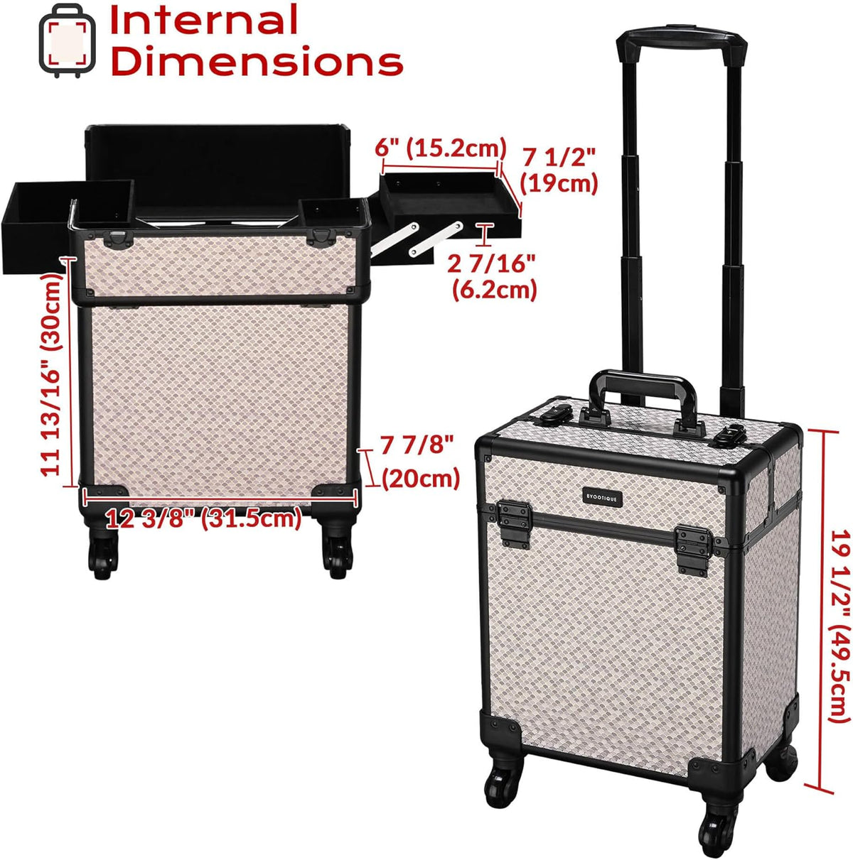 4in1 Cosmetology Case on Wheels w/Cosmetic Storage Makeup Artist | Aluminum Rolling Makeup Suitcase 360° Detachable Wheel Lockable Makeup Case Organizer w/ Mirror Nail Tech AD Graphite