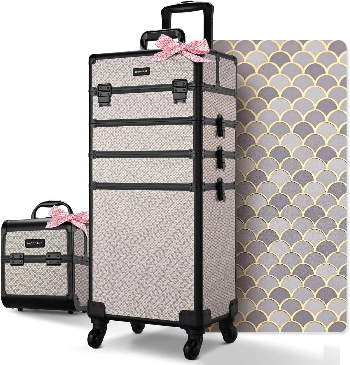 4in1 Cosmetology Case on Wheels w/Cosmetic Storage Makeup Artist | Aluminum Rolling Makeup Suitcase 360° Detachable Wheel Lockable Makeup Case Organizer w/ Mirror Nail Tech AD Graphite