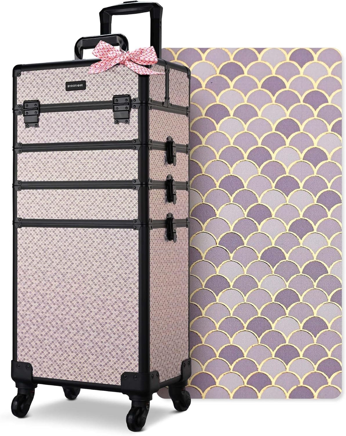 4in1 Cosmetology Case on Wheels w/Cosmetic Storage Makeup Artist | Aluminum Rolling Makeup Suitcase 360° Detachable Wheel Lockable Makeup Case Organizer w/ Mirror Nail Tech AD Graphite