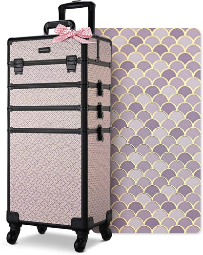 4in1 Cosmetology Case on Wheels w/Cosmetic Storage Makeup Artist | Aluminum Rolling Makeup Suitcase 360° Detachable Wheel Lockable Makeup Case Organizer w/ Mirror Nail Tech AD Graphite
