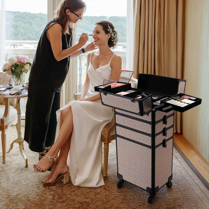 4in1 Cosmetology Case on Wheels w/Cosmetic Storage Makeup Artist | Aluminum Rolling Makeup Suitcase 360° Detachable Wheel Lockable Makeup Case Organizer w/ Mirror Nail Tech AD Graphite