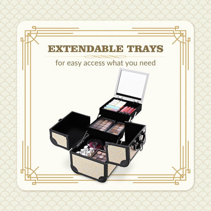 4in1 Cosmetology Case on Wheels w/Cosmetic Storage Makeup Artist | Aluminum Rolling Makeup Suitcase 360° Detachable Wheel Lockable Makeup Case Organizer w/ Mirror Nail Tech AD Graphite