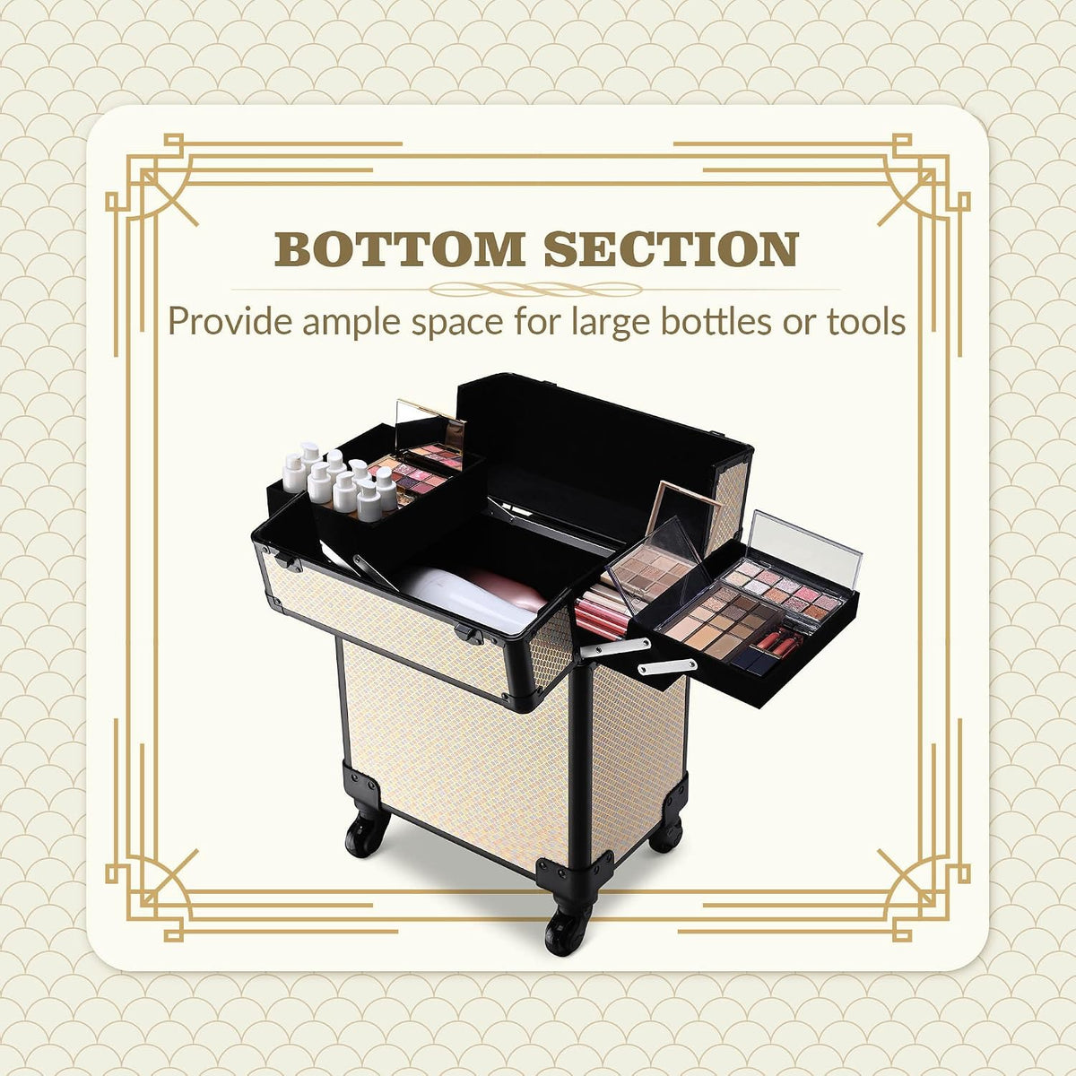 4in1 Cosmetology Case on Wheels w/Cosmetic Storage Makeup Artist | Aluminum Rolling Makeup Suitcase 360° Detachable Wheel Lockable Makeup Case Organizer w/ Mirror Nail Tech AD Graphite