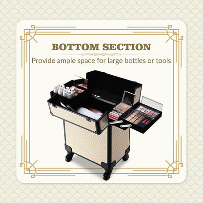 4in1 Cosmetology Case on Wheels w/Cosmetic Storage Makeup Artist | Aluminum Rolling Makeup Suitcase 360° Detachable Wheel Lockable Makeup Case Organizer w/ Mirror Nail Tech AD Graphite