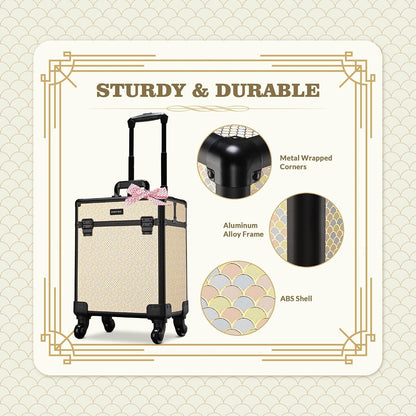 4in1 Cosmetology Case on Wheels w/Cosmetic Storage Makeup Artist | Aluminum Rolling Makeup Suitcase 360° Detachable Wheel Lockable Makeup Case Organizer w/ Mirror Nail Tech AD Graphite