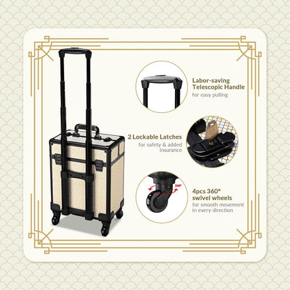 4in1 Cosmetology Case on Wheels w/Cosmetic Storage Makeup Artist | Aluminum Rolling Makeup Suitcase 360° Detachable Wheel Lockable Makeup Case Organizer w/ Mirror Nail Tech AD Graphite