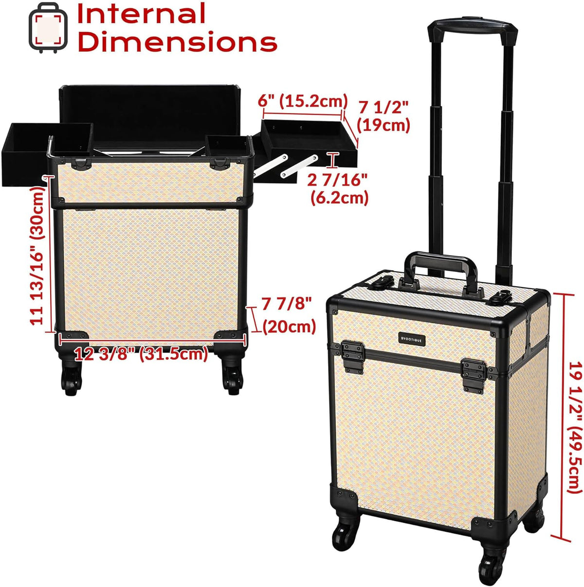 4in1 Cosmetology Case on Wheels w/Cosmetic Storage Makeup Artist | Aluminum Rolling Makeup Suitcase 360° Detachable Wheel Lockable Makeup Case Organizer w/ Mirror Nail Tech AD Graphite