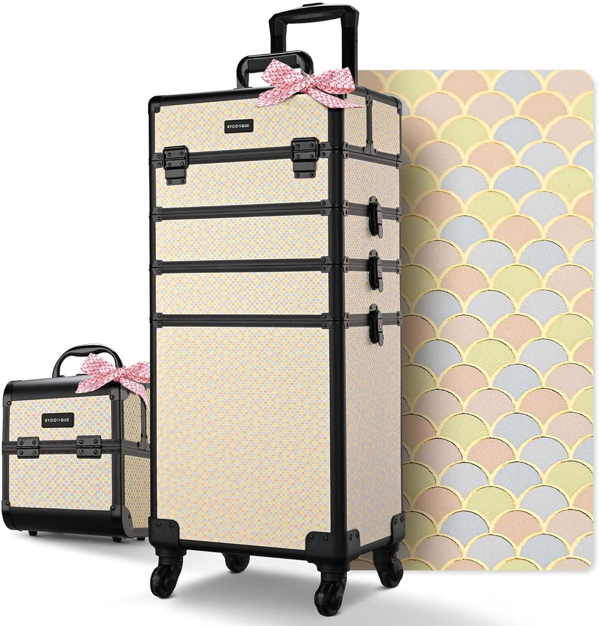 4in1 Cosmetology Case on Wheels w/Cosmetic Storage Makeup Artist | Aluminum Rolling Makeup Suitcase 360° Detachable Wheel Lockable Makeup Case Organizer w/ Mirror Nail Tech AD Graphite