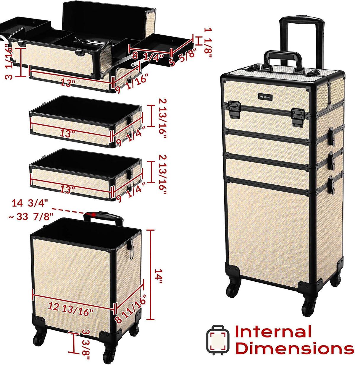 4in1 Cosmetology Case on Wheels w/Cosmetic Storage Makeup Artist | Aluminum Rolling Makeup Suitcase 360° Detachable Wheel Lockable Makeup Case Organizer w/ Mirror Nail Tech AD Graphite