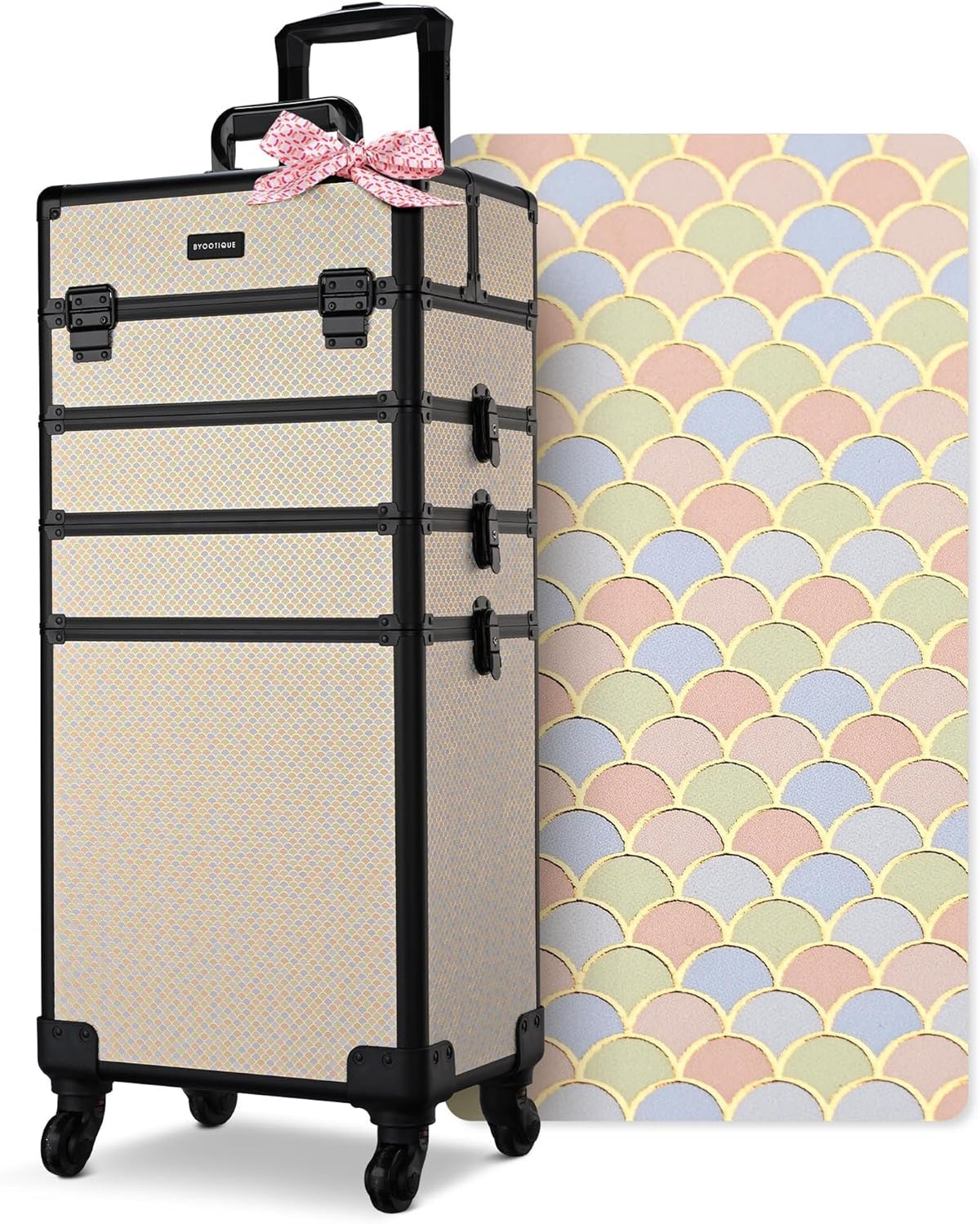 4in1 Cosmetology Case on Wheels w/Cosmetic Storage Makeup Artist | Aluminum Rolling Makeup Suitcase 360° Detachable Wheel Lockable Makeup Case Organizer w/ Mirror Nail Tech AD Graphite