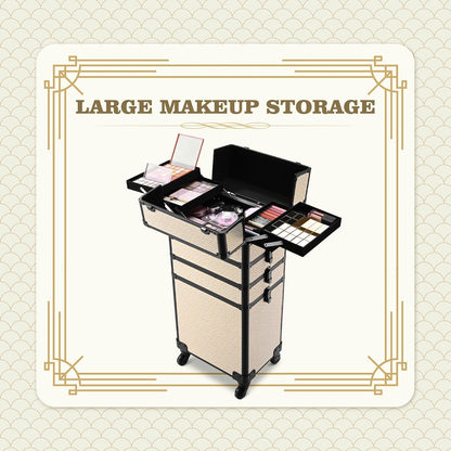 4in1 Cosmetology Case on Wheels w/Cosmetic Storage Makeup Artist | Aluminum Rolling Makeup Suitcase 360° Detachable Wheel Lockable Makeup Case Organizer w/ Mirror Nail Tech AD Graphite