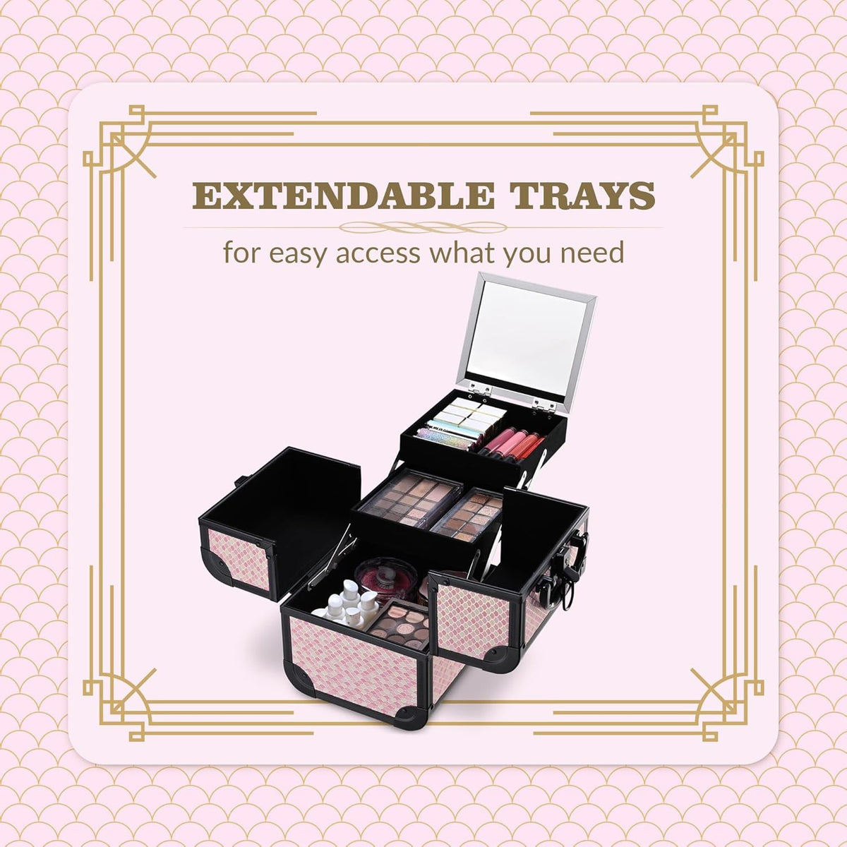 4in1 Cosmetology Case on Wheels w/Cosmetic Storage Makeup Artist | Aluminum Rolling Makeup Suitcase 360° Detachable Wheel Lockable Makeup Case Organizer w/ Mirror Nail Tech AD Graphite