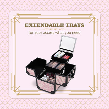 4in1 Cosmetology Case on Wheels w/Cosmetic Storage Makeup Artist | Aluminum Rolling Makeup Suitcase 360° Detachable Wheel Lockable Makeup Case Organizer w/ Mirror Nail Tech AD Graphite