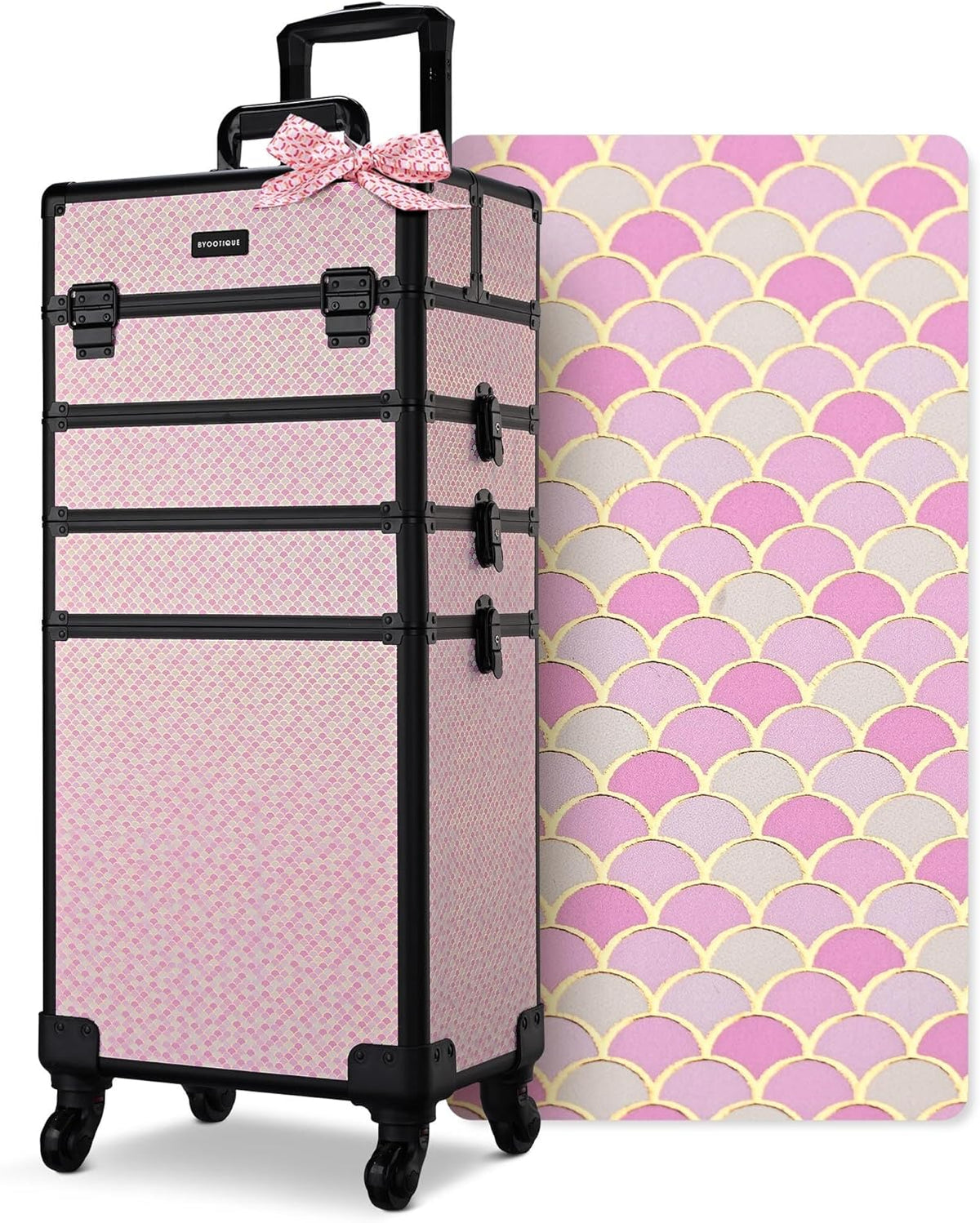 4in1 Cosmetology Case on Wheels w/Cosmetic Storage Makeup Artist | Aluminum Rolling Makeup Suitcase 360° Detachable Wheel Lockable Makeup Case Organizer w/ Mirror Nail Tech AD Graphite