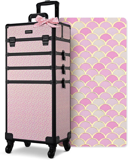 4in1 Cosmetology Case on Wheels w/Cosmetic Storage Makeup Artist | Aluminum Rolling Makeup Suitcase 360° Detachable Wheel Lockable Makeup Case Organizer w/ Mirror Nail Tech AD Graphite