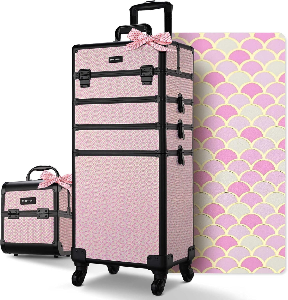 4in1 Cosmetology Case on Wheels w/Cosmetic Storage Makeup Artist | Aluminum Rolling Makeup Suitcase 360° Detachable Wheel Lockable Makeup Case Organizer w/ Mirror Nail Tech AD Graphite