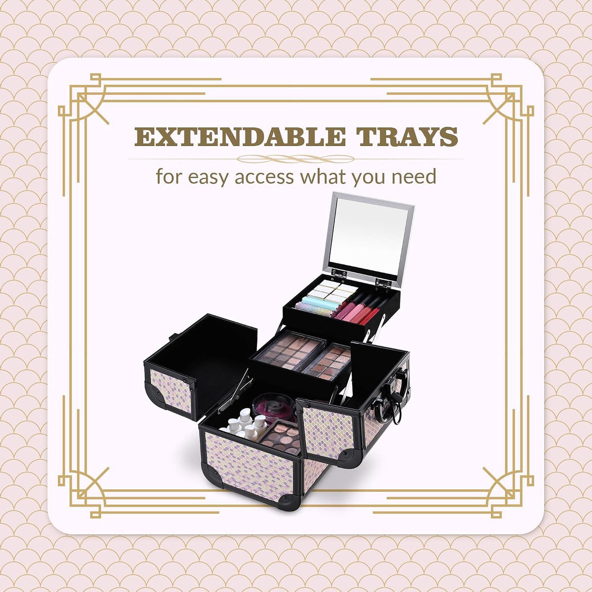 4in1 Cosmetology Case on Wheels w/Cosmetic Storage Makeup Artist | Aluminum Rolling Makeup Suitcase 360° Detachable Wheel Lockable Makeup Case Organizer w/ Mirror Nail Tech AD Graphite