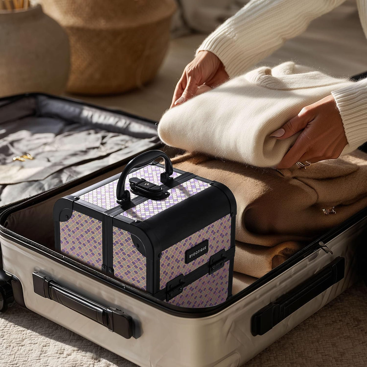 4in1 Cosmetology Case on Wheels w/Cosmetic Storage Makeup Artist | Aluminum Rolling Makeup Suitcase 360° Detachable Wheel Lockable Makeup Case Organizer w/ Mirror Nail Tech AD Graphite