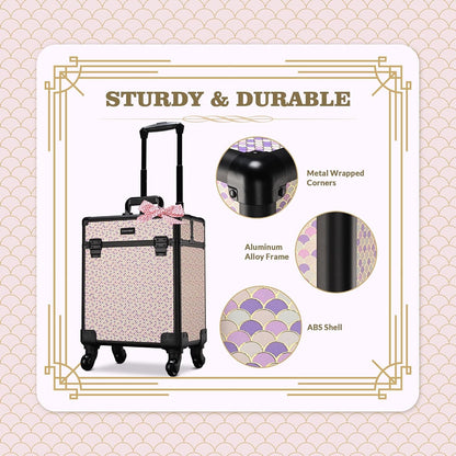 4in1 Cosmetology Case on Wheels w/Cosmetic Storage Makeup Artist | Aluminum Rolling Makeup Suitcase 360° Detachable Wheel Lockable Makeup Case Organizer w/ Mirror Nail Tech AD Graphite