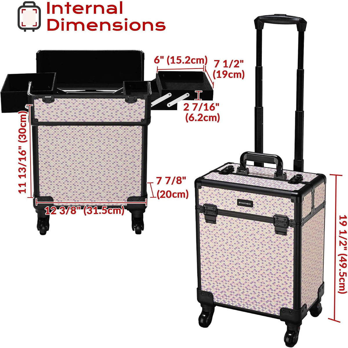 4in1 Cosmetology Case on Wheels w/Cosmetic Storage Makeup Artist | Aluminum Rolling Makeup Suitcase 360° Detachable Wheel Lockable Makeup Case Organizer w/ Mirror Nail Tech AD Graphite
