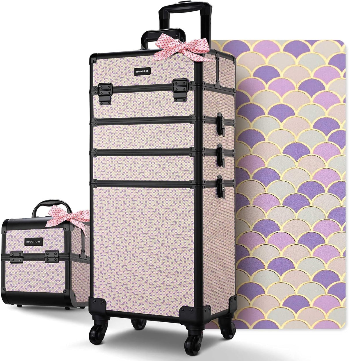 4in1 Cosmetology Case on Wheels w/Cosmetic Storage Makeup Artist | Aluminum Rolling Makeup Suitcase 360° Detachable Wheel Lockable Makeup Case Organizer w/ Mirror Nail Tech AD Graphite