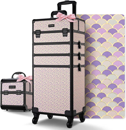 4in1 Cosmetology Case on Wheels w/Cosmetic Storage Makeup Artist | Aluminum Rolling Makeup Suitcase 360° Detachable Wheel Lockable Makeup Case Organizer w/ Mirror Nail Tech AD Graphite