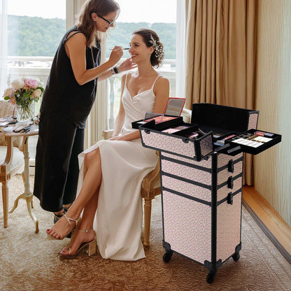 4in1 Cosmetology Case on Wheels w/Cosmetic Storage Makeup Artist | Aluminum Rolling Makeup Suitcase 360° Detachable Wheel Lockable Makeup Case Organizer w/ Mirror Nail Tech AD Graphite