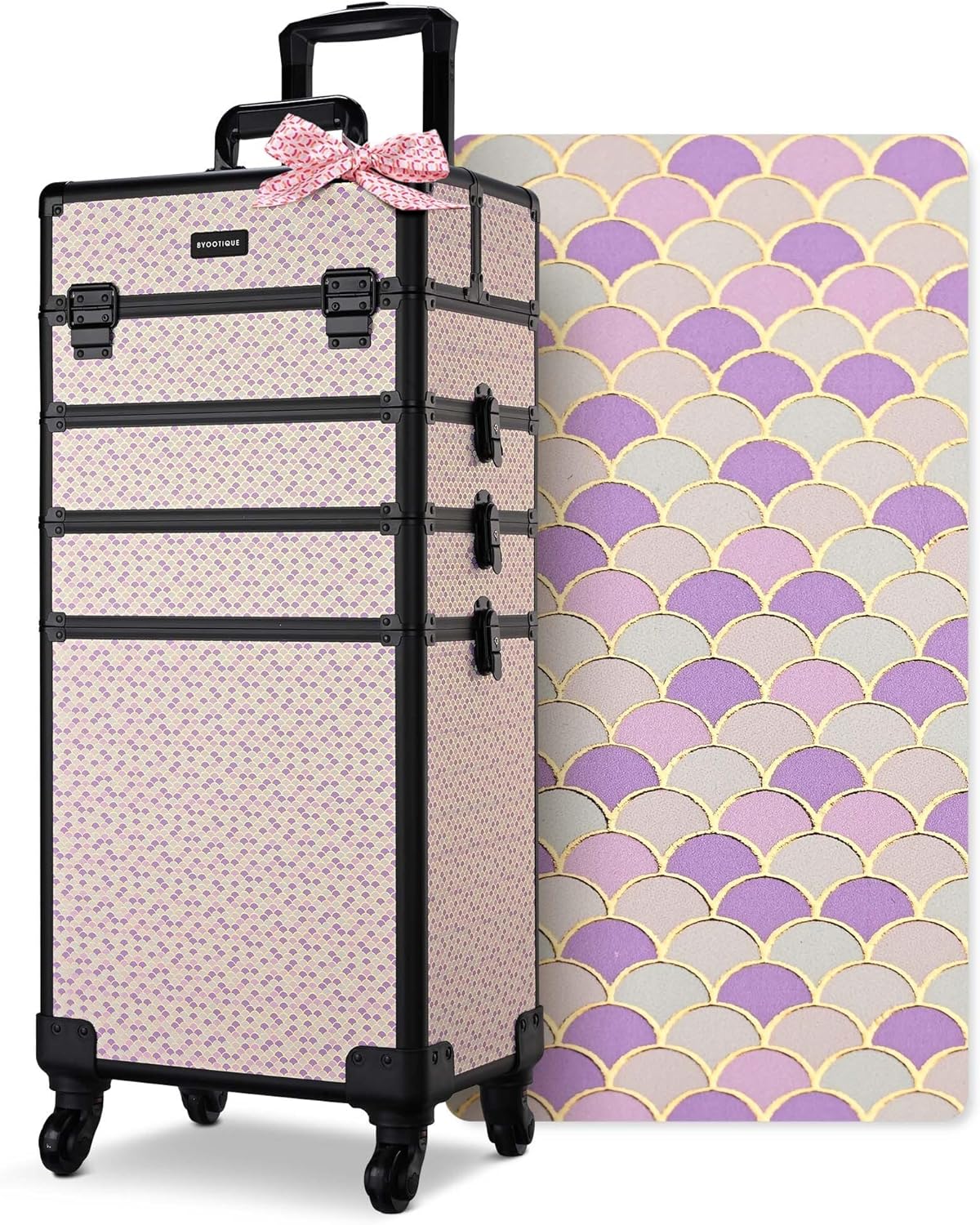 4in1 Cosmetology Case on Wheels w/Cosmetic Storage Makeup Artist | Aluminum Rolling Makeup Suitcase 360° Detachable Wheel Lockable Makeup Case Organizer w/ Mirror Nail Tech AD Graphite