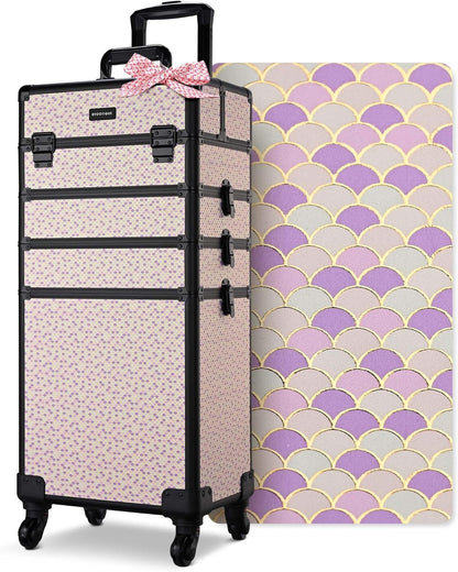 4in1 Cosmetology Case on Wheels w/Cosmetic Storage Makeup Artist | Aluminum Rolling Makeup Suitcase 360° Detachable Wheel Lockable Makeup Case Organizer w/ Mirror Nail Tech AD Graphite
