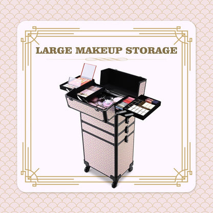 4in1 Cosmetology Case on Wheels w/Cosmetic Storage Makeup Artist | Aluminum Rolling Makeup Suitcase 360° Detachable Wheel Lockable Makeup Case Organizer w/ Mirror Nail Tech AD Graphite