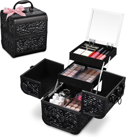 4in1 Cosmetology Case on Wheels w/Cosmetic Storage Makeup Artist | Aluminum Rolling Makeup Suitcase 360° Detachable Wheel Lockable Makeup Case Organizer w/ Mirror Nail Tech AD Graphite