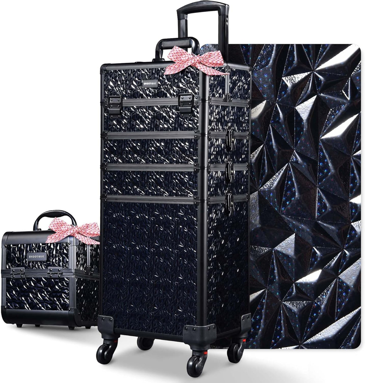 4in1 Cosmetology Case on Wheels w/Cosmetic Storage Makeup Artist | Aluminum Rolling Makeup Suitcase 360° Detachable Wheel Lockable Makeup Case Organizer w/ Mirror Nail Tech AD Graphite