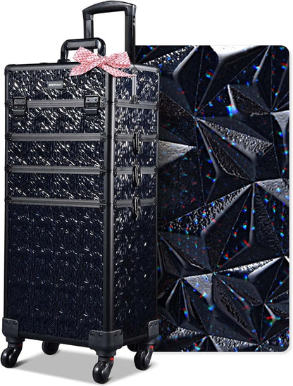 4in1 Cosmetology Case on Wheels w/Cosmetic Storage Makeup Artist | Aluminum Rolling Makeup Suitcase 360° Detachable Wheel Lockable Makeup Case Organizer w/ Mirror Nail Tech AD Graphite