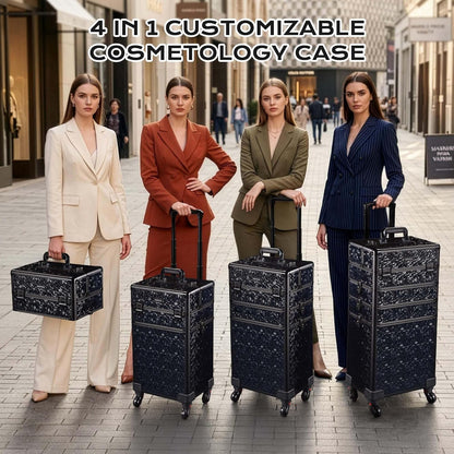 4in1 Cosmetology Case on Wheels w/Cosmetic Storage Makeup Artist | Aluminum Rolling Makeup Suitcase 360° Detachable Wheel Lockable Makeup Case Organizer w/ Mirror Nail Tech AD Graphite