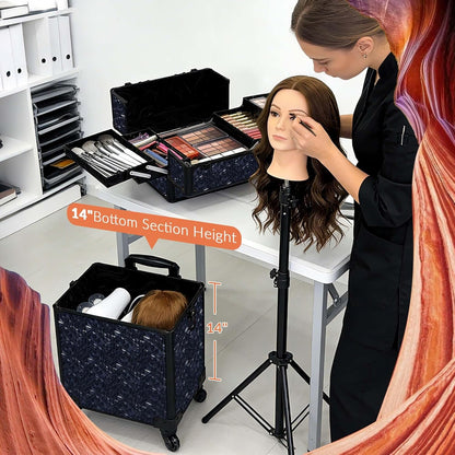 4in1 Cosmetology Case on Wheels w/Cosmetic Storage Makeup Artist | Aluminum Rolling Makeup Suitcase 360° Detachable Wheel Lockable Makeup Case Organizer w/ Mirror Nail Tech AD Graphite