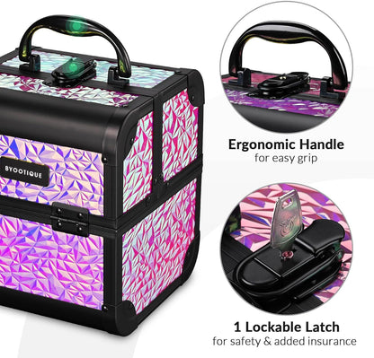4in1 Cosmetology Case on Wheels w/Cosmetic Storage Makeup Artist | Aluminum Rolling Makeup Suitcase 360° Detachable Wheel Lockable Makeup Case Organizer w/ Mirror Nail Tech AD Graphite