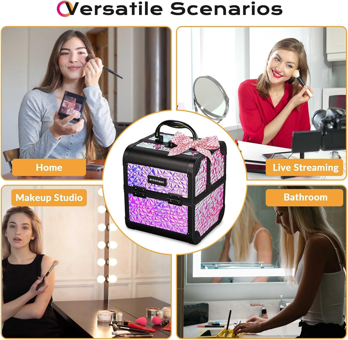 4in1 Cosmetology Case on Wheels w/Cosmetic Storage Makeup Artist | Aluminum Rolling Makeup Suitcase 360° Detachable Wheel Lockable Makeup Case Organizer w/ Mirror Nail Tech AD Graphite