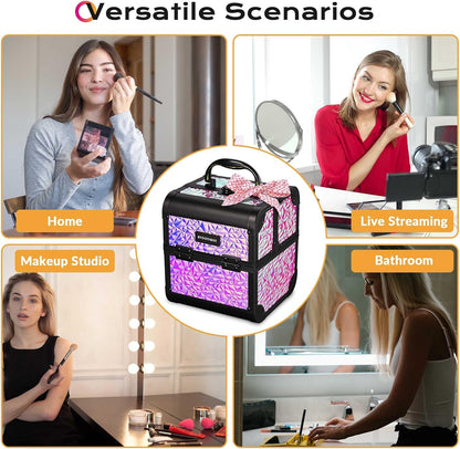 4in1 Cosmetology Case on Wheels w/Cosmetic Storage Makeup Artist | Aluminum Rolling Makeup Suitcase 360° Detachable Wheel Lockable Makeup Case Organizer w/ Mirror Nail Tech AD Graphite